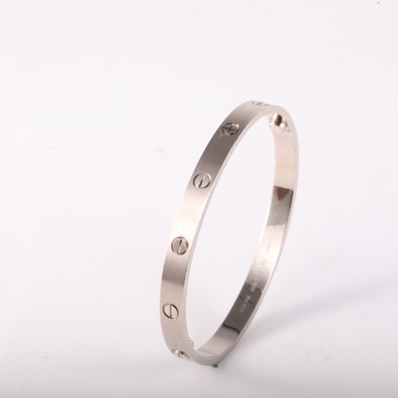LOVE 18K金寬版手鐲 18K白金 18K白金 19號白金拉絲飾面-4