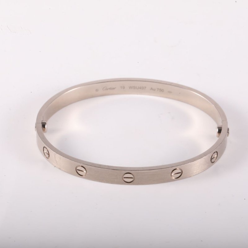 LOVE 18K金寬版手鐲 18K白金 18K白金 19號白金拉絲飾面-5