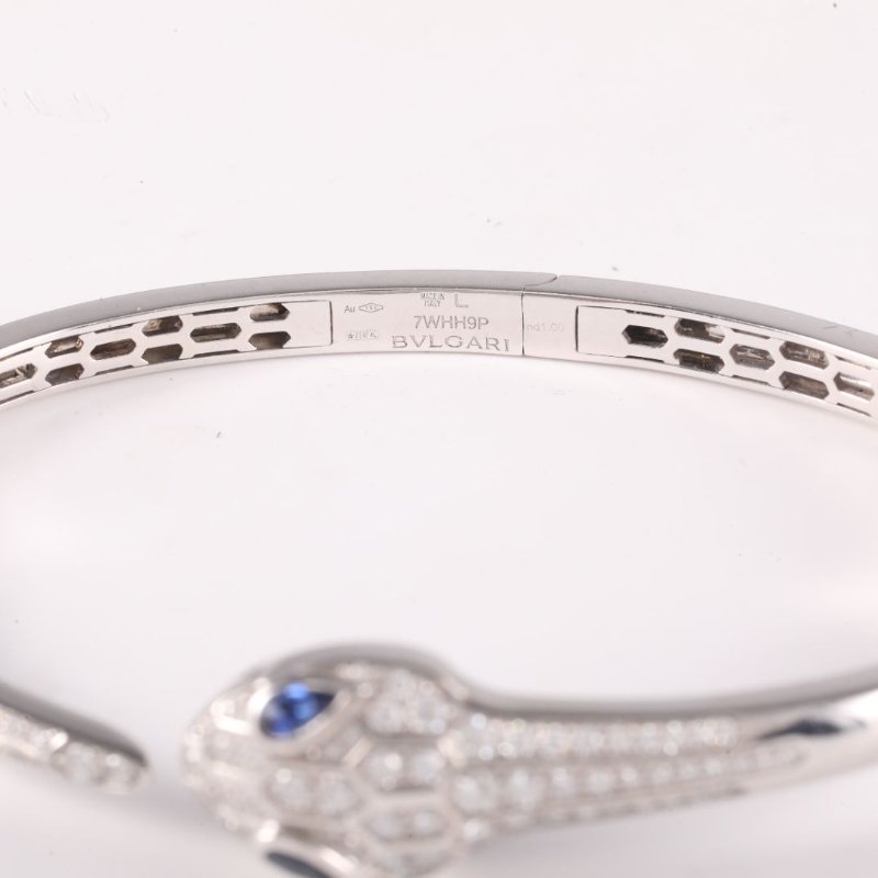 18K白金鑽石白金SERPENTI SEDUTTORI鎏光蛇影藍寶石開口手鐲18K/-1