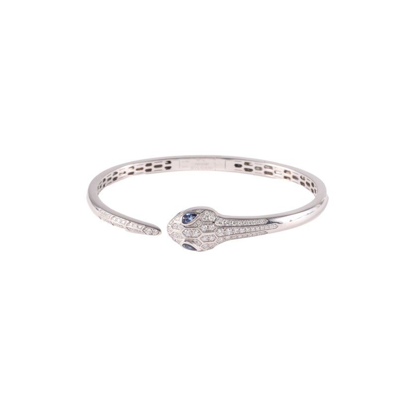 18K白金鑽石白金SERPENTI SEDUTTORI鎏光蛇影藍寶石開口手鐲18K/-4