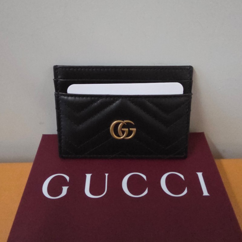 GUCCI 古馳經典GG Marmont LOGO牛皮萬用卡夾(黑)-0