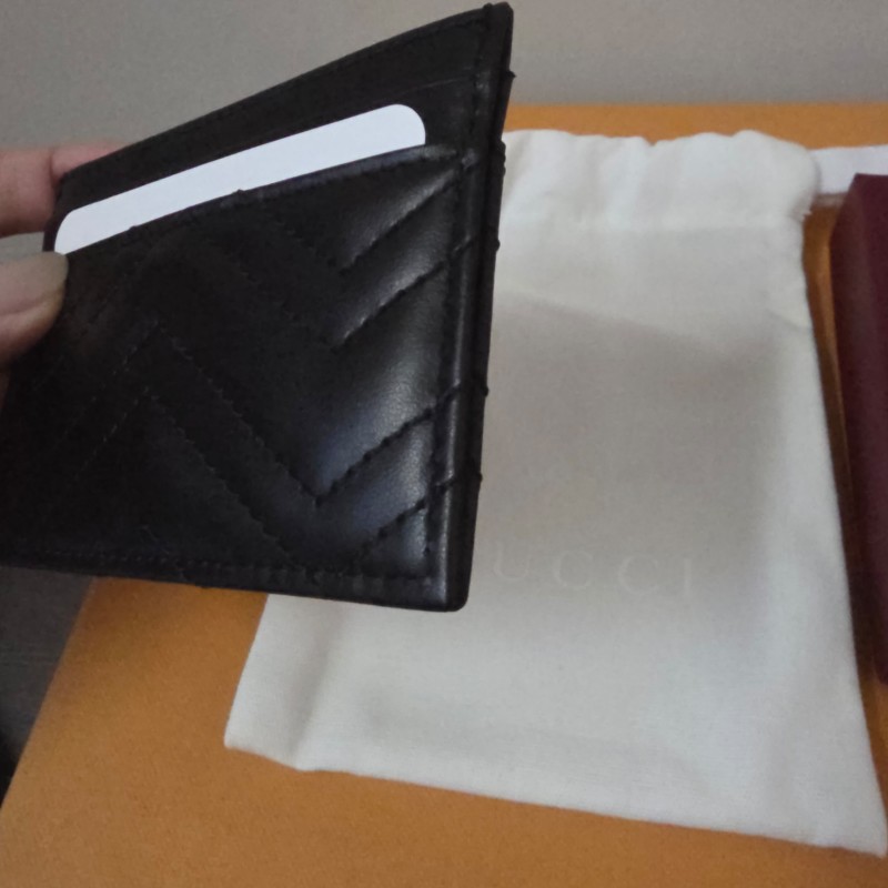 GUCCI 古馳經典GG Marmont LOGO牛皮萬用卡夾(黑)-8