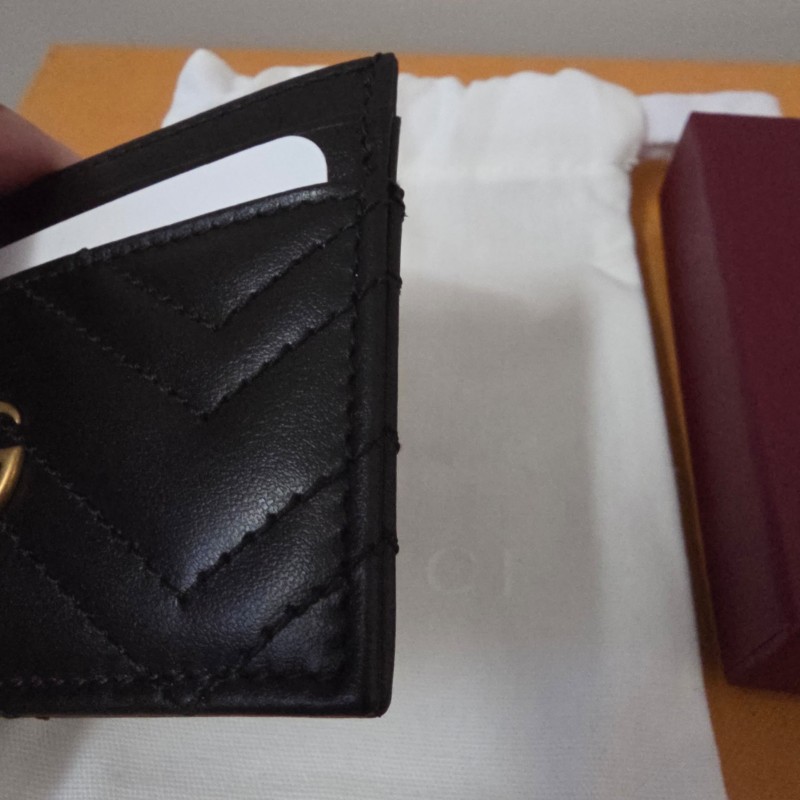 GUCCI 古馳經典GG Marmont LOGO牛皮萬用卡夾(黑)-9