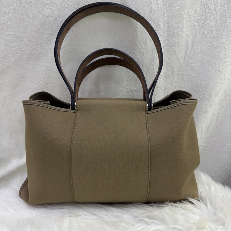 HERMES Canvas Cabag Silver Buckle Handle Shoulder Bag Elephant Gray-0