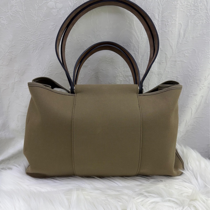 HERMES Canvas Cabag Silver Buckle Handle Shoulder Bag Elephant Gray-1
