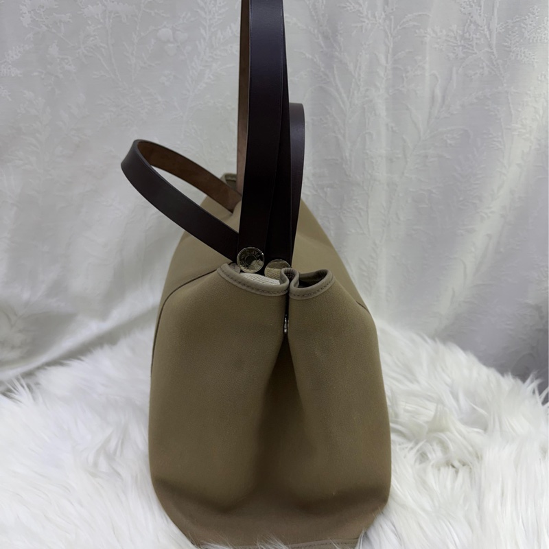 HERMES Canvas Cabag Silver Buckle Handle Shoulder Bag Elephant Gray-2