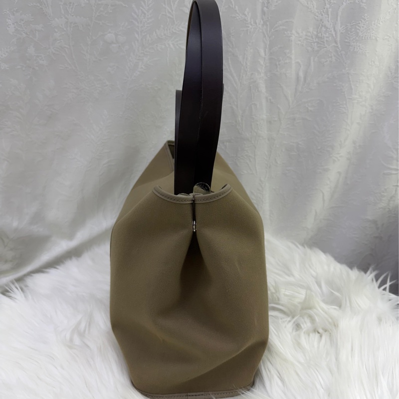 HERMES Canvas Cabag Silver Buckle Handle Shoulder Bag Elephant Gray-3