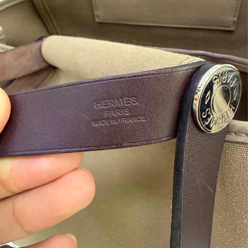 HERMES Canvas Cabag Silver Buckle Handle Shoulder Bag Elephant Gray-10