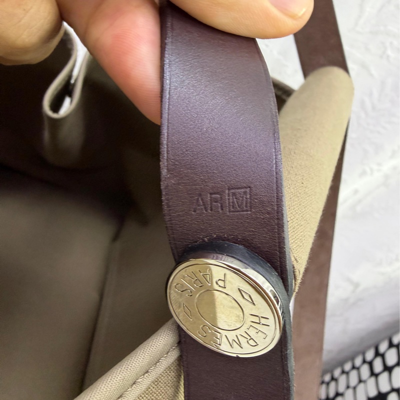 HERMES Canvas Cabag Silver Buckle Handle Shoulder Bag Elephant Gray-11