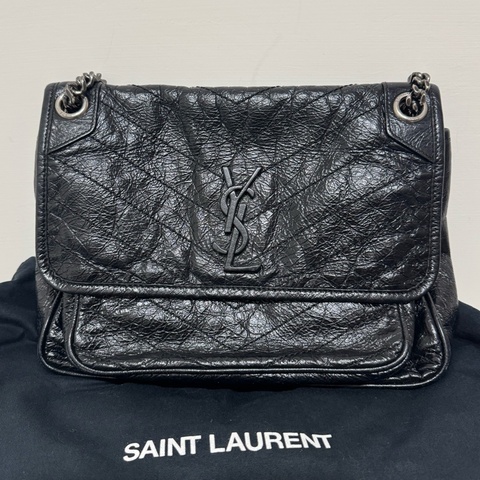 YSL niki黑銀鏈斜背包