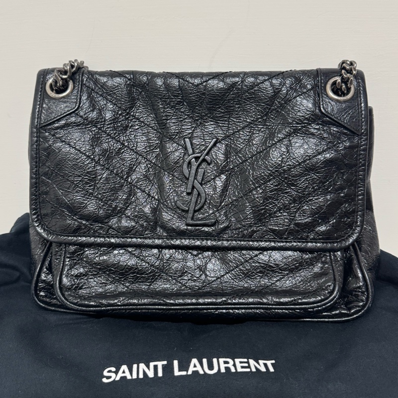 YSL niki黑銀鏈斜背包-0