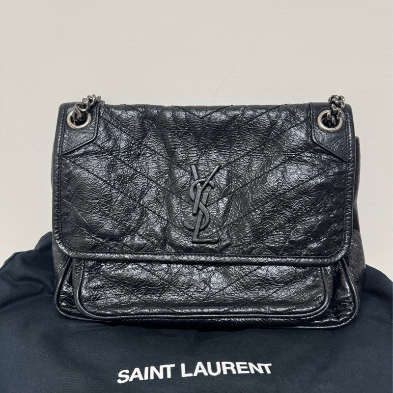 YSL niki黑銀鏈斜背包-5