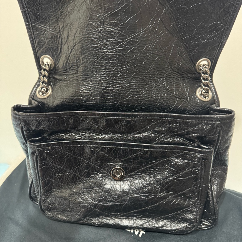 YSL niki黑銀鏈斜背包-13