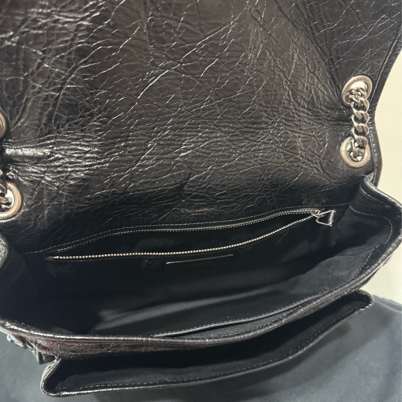 YSL niki黑銀鏈斜背包-14
