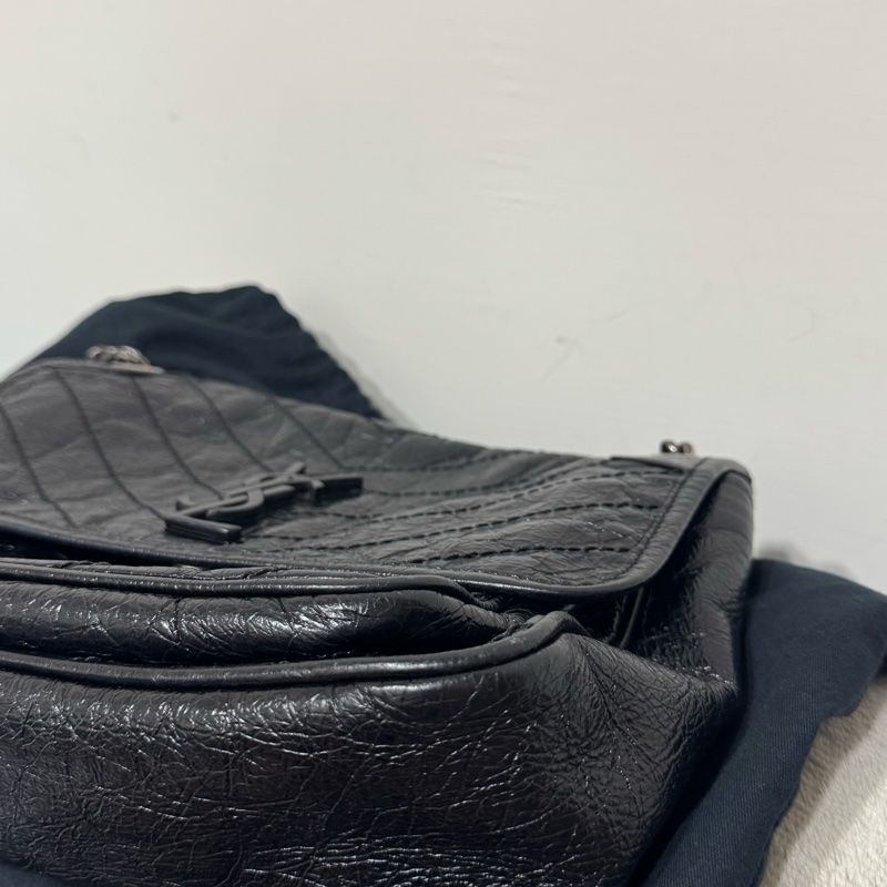 YSL niki黑銀鏈斜背包-19
