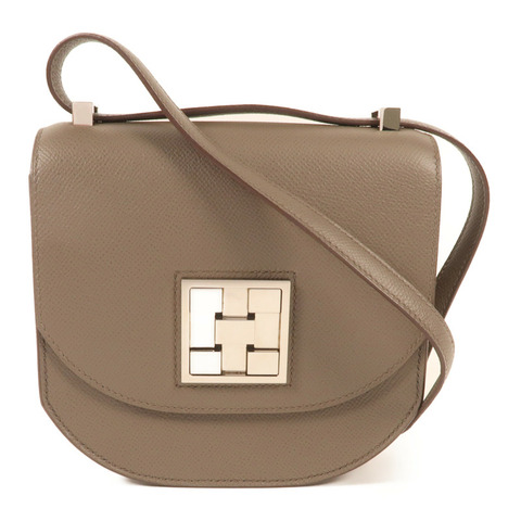 HERMES Epsom皮革Mini Mosaique銀扣肩背袋Etain