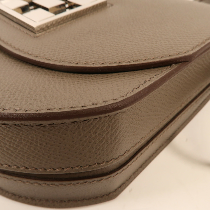 HERMES Epsom皮革Mini Mosaique銀扣肩背袋Etain-6