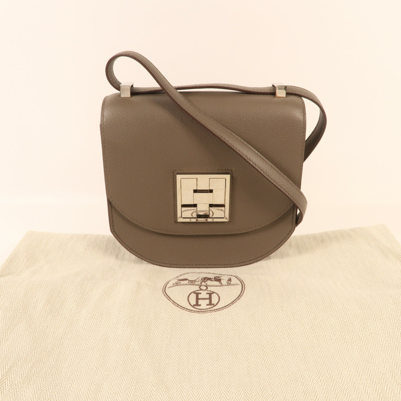 HERMES Epsom皮革Mini Mosaique銀扣肩背袋Etain-13
