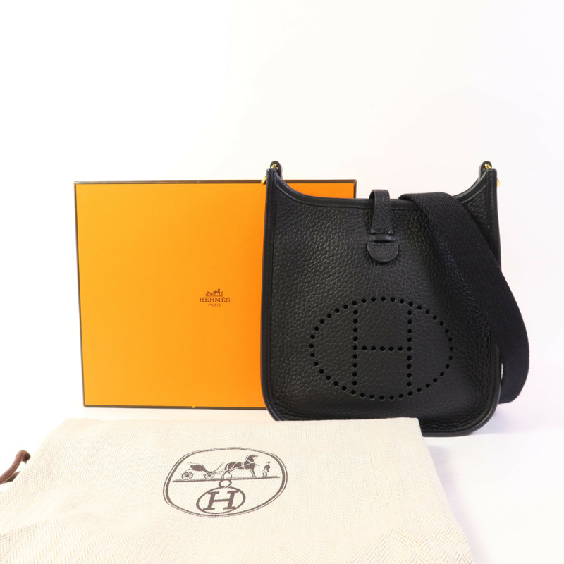HERMES Clemence皮革Evelyne TPM金扣肩背袋Noir-14
