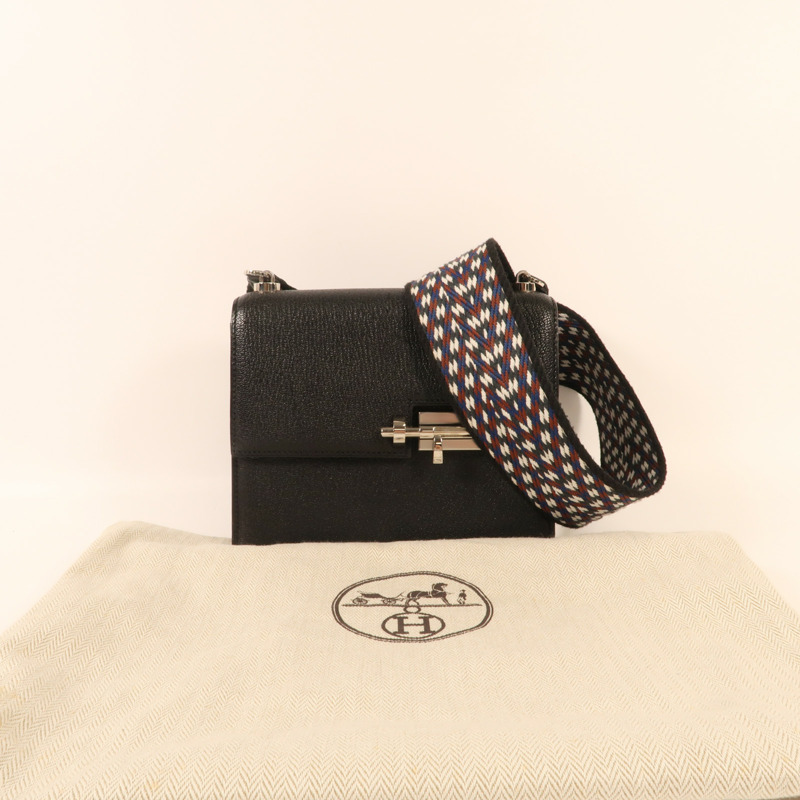 HERMES Chevre皮革Mini Verrou銀扣肩背袋-13