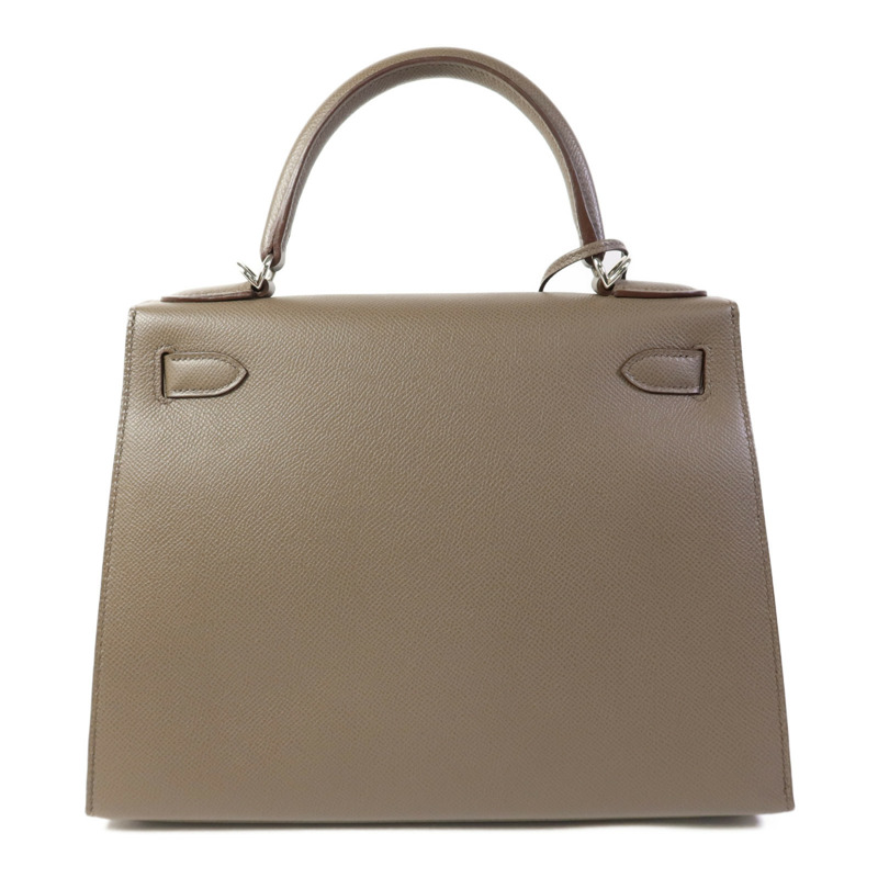 HERMES Epsom皮革Kelly 28銀扣手挽肩背兩用袋Etain-1