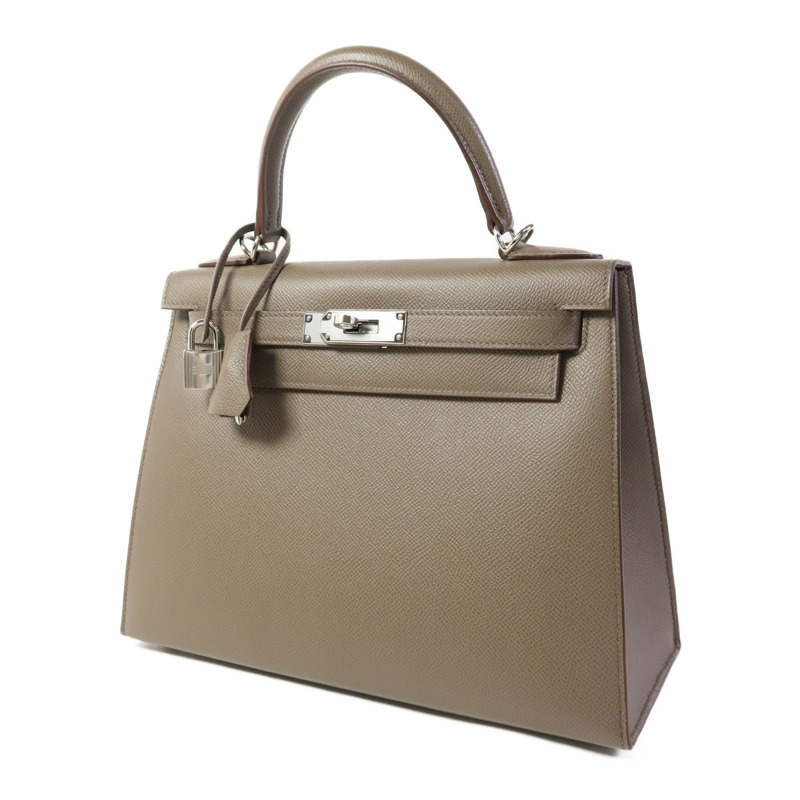 HERMES Epsom皮革Kelly 28銀扣手挽肩背兩用袋Etain-2