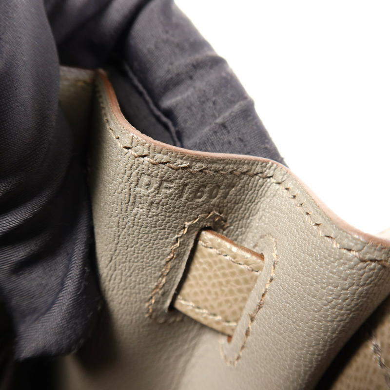 HERMES Epsom皮革Kelly 28銀扣手挽肩背兩用袋Etain-8