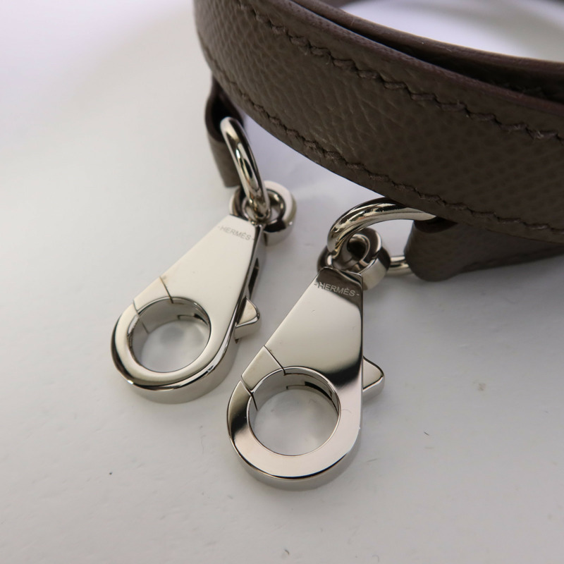 HERMES Epsom皮革Kelly 28銀扣手挽肩背兩用袋Etain-10