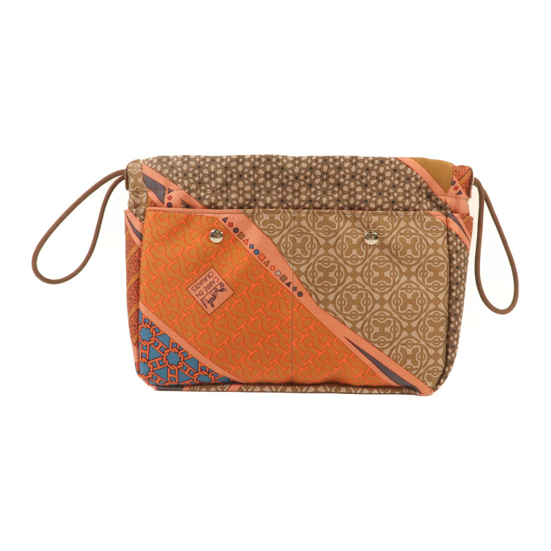 HERMES 絲質/牛皮皮革Fourbi 20手拿包橙色-1