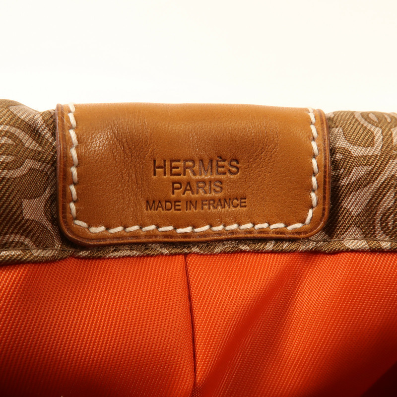 HERMES 絲質/牛皮皮革Fourbi 20手拿包橙色-9