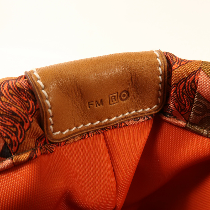 HERMES 絲質/牛皮皮革Fourbi 20手拿包橙色-10