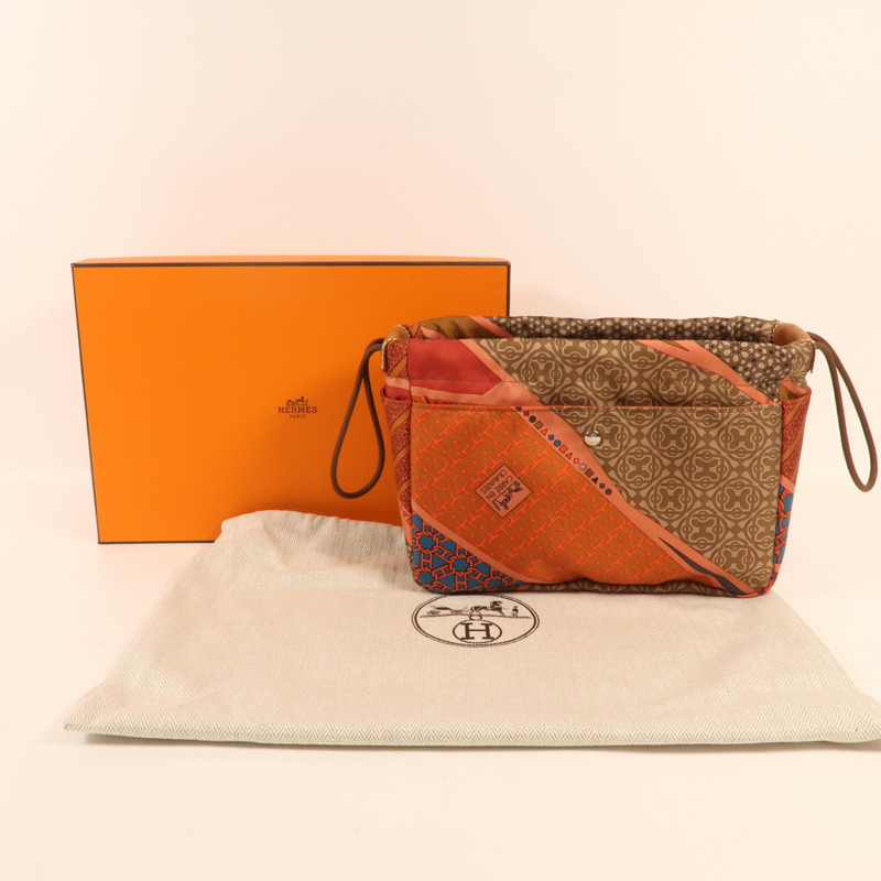 HERMES 絲質/牛皮皮革Fourbi 20手拿包橙色-12