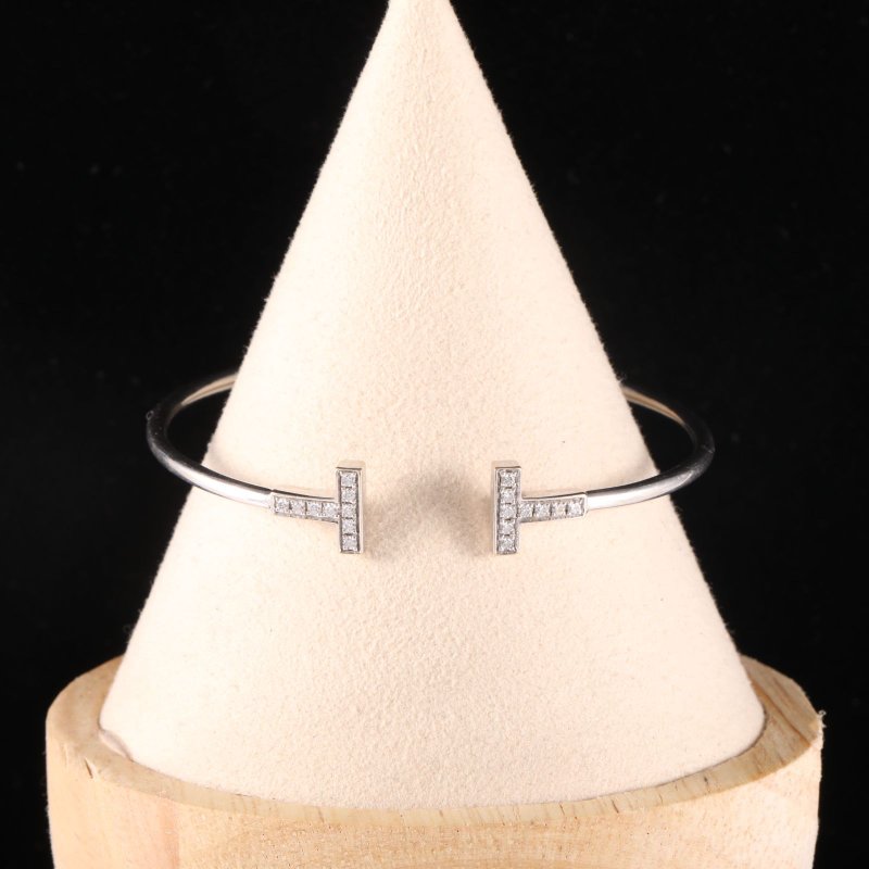Tiffany T 線圈手鐲 中型滿鑽 18K白金 18K白金/鑽石 16號白金-0
