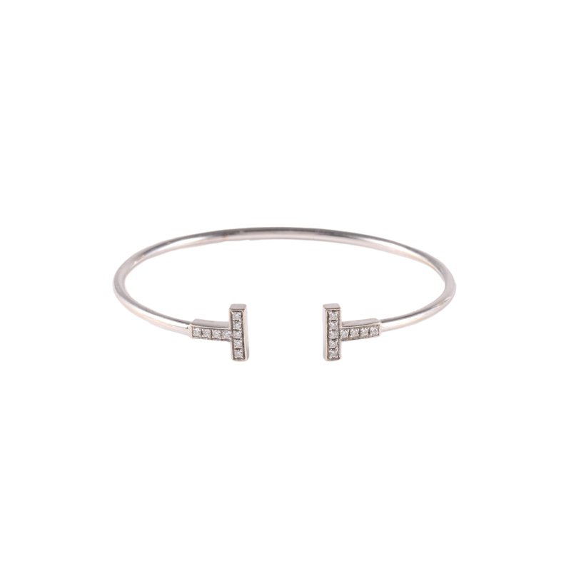 Tiffany T 線圈手鐲 中型滿鑽 18K白金 18K白金/鑽石 16號白金-1
