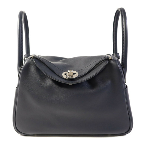 HERMES Swift皮革Lindy 26銀扣手挽肩背兩用袋Bleu Indigo