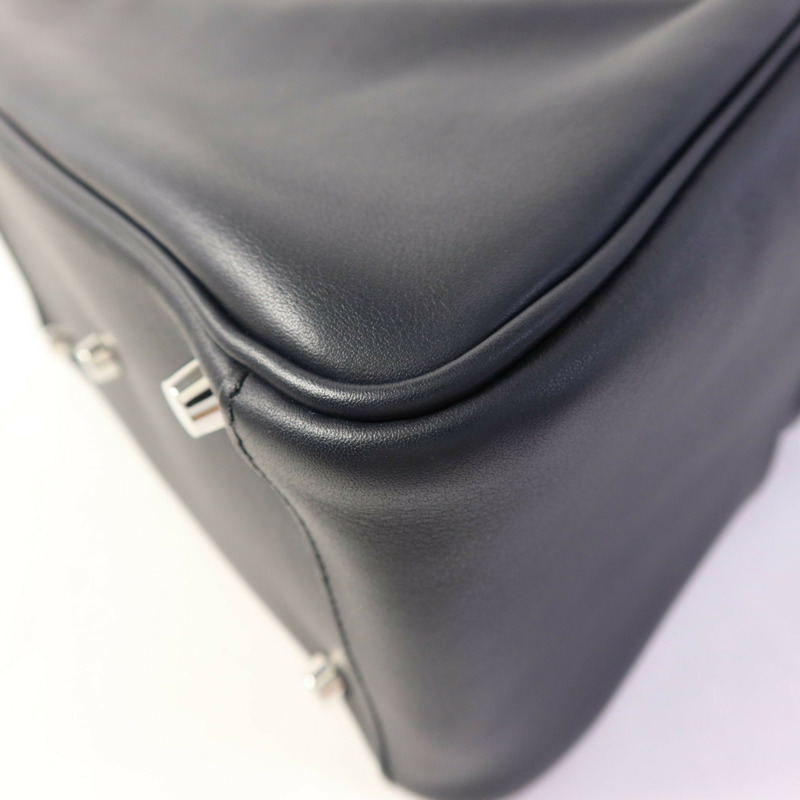 HERMES Swift皮革Lindy 26銀扣手挽肩背兩用袋Bleu Indigo-10