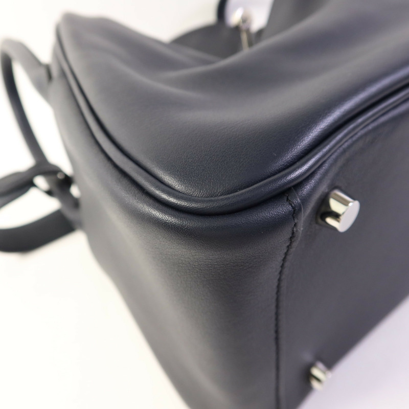 HERMES Swift皮革Lindy 26銀扣手挽肩背兩用袋Bleu Indigo-11