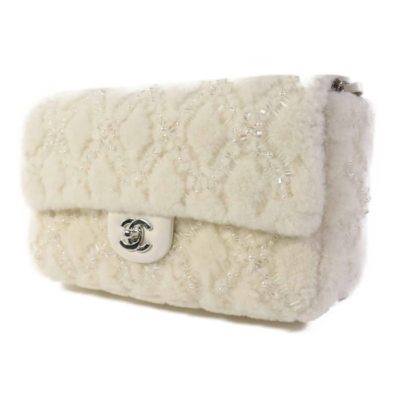CHANEL 羊毛皮Embroidered Shearling Flap Bag銀扣鏈帶肩背袋-2