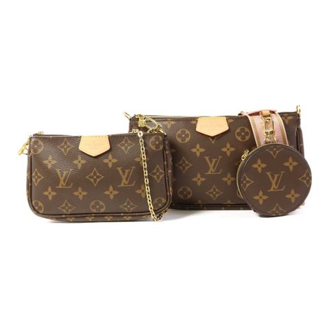 LOUIS VUITTON Monogram Multi Pochette Accessoires金扣手挽肩背兩用袋棕色