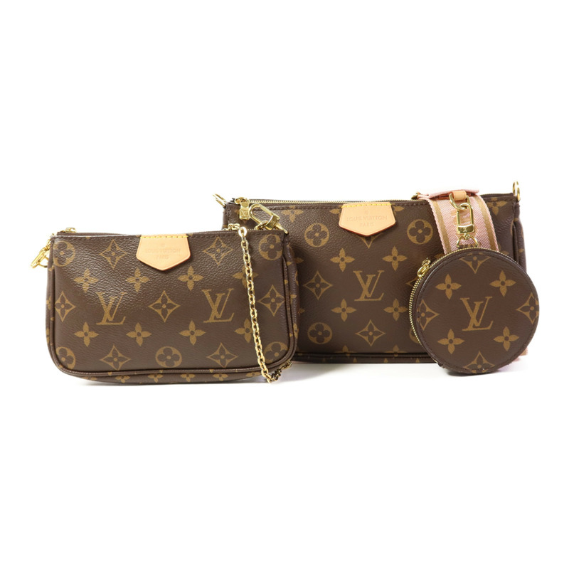 LOUIS VUITTON Monogram Multi Pochette Accessoires金扣手挽肩背兩用袋棕色-0