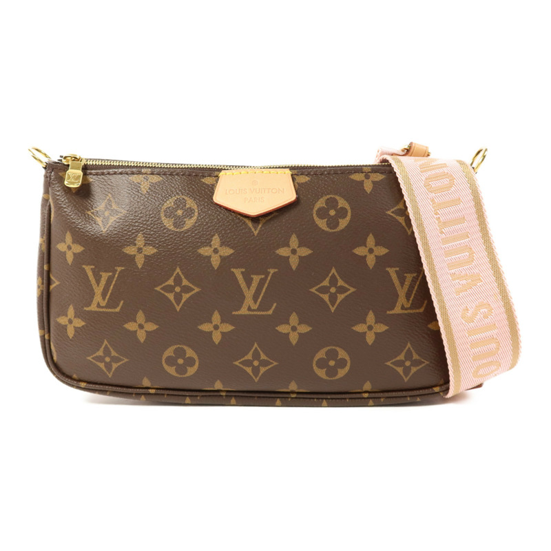 LOUIS VUITTON Monogram Multi Pochette Accessoires金扣手挽肩背兩用袋棕色-1