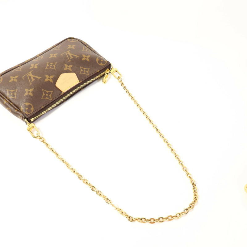 LOUIS VUITTON Monogram Multi Pochette Accessoires金扣手挽肩背兩用袋棕色-9