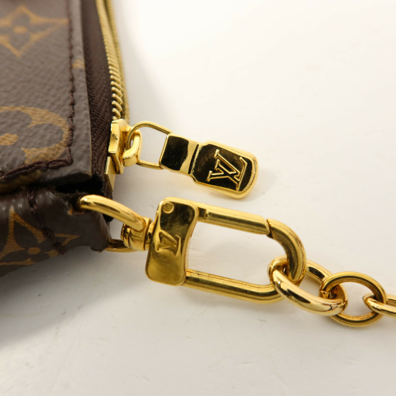 LOUIS VUITTON Monogram Multi Pochette Accessoires金扣手挽肩背兩用袋棕色-11