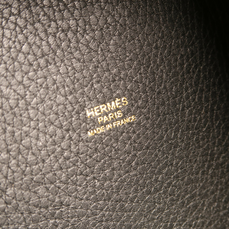 HERMES Clemence皮革Picotin MM金扣手挽袋Noir-10