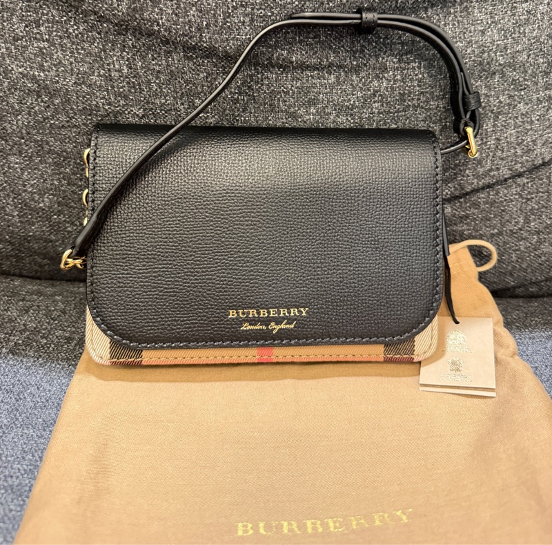 BURBERRY 正品 80379211 拼色格紋 WOC 斜背包 小方包-5