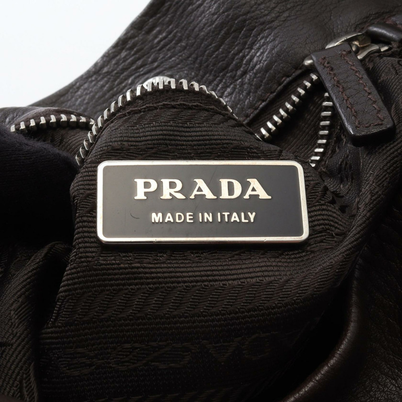 PRADA 女士單肩包 皮革 深棕色 二手-3