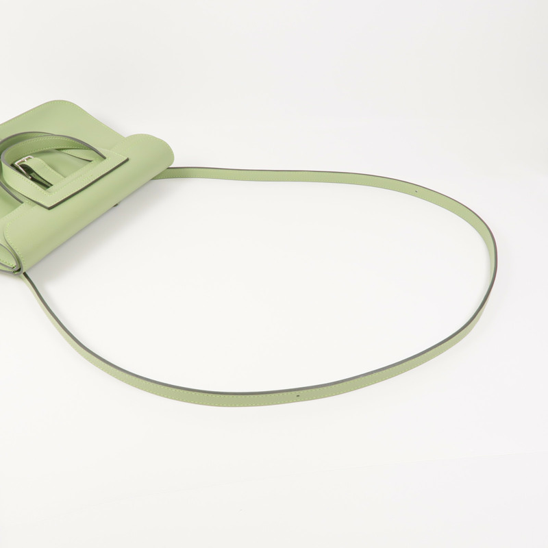 HERMES Evercolor皮革Halzan 25銀扣手挽肩背兩用袋Vert Criquet-4