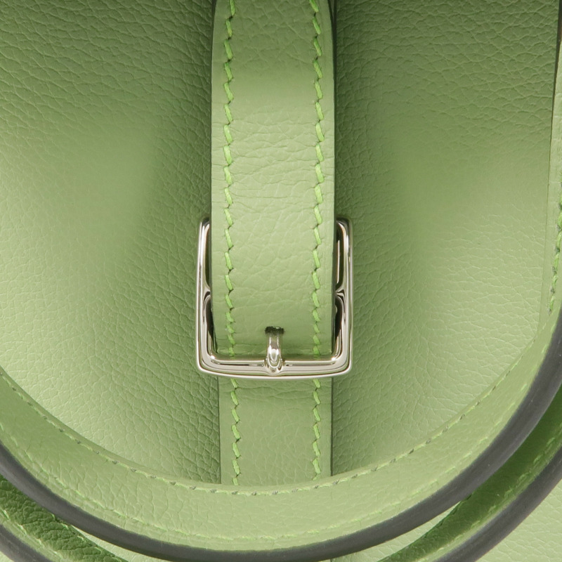 HERMES Evercolor皮革Halzan 25銀扣手挽肩背兩用袋Vert Criquet-9