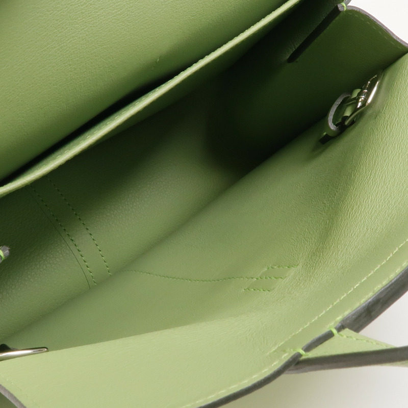 HERMES Evercolor皮革Halzan 25銀扣手挽肩背兩用袋Vert Criquet-10