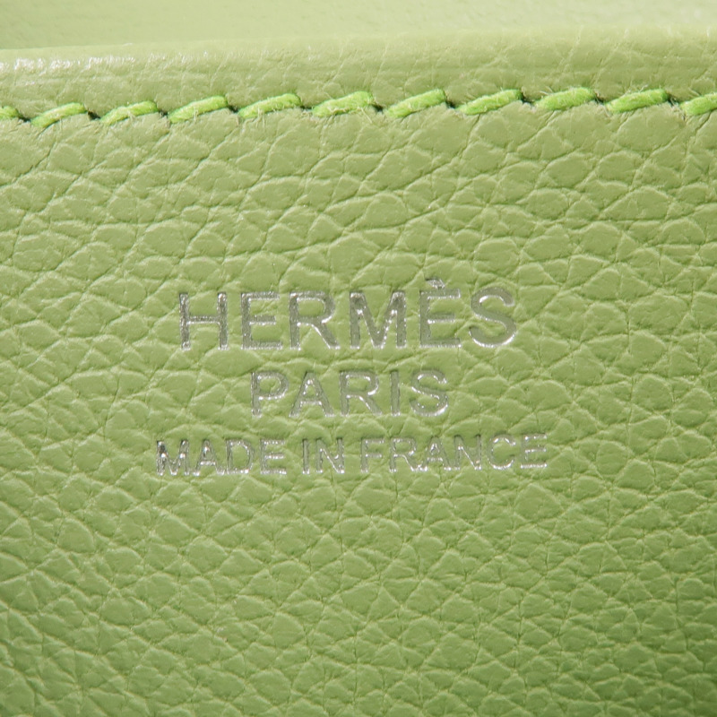 HERMES Evercolor皮革Halzan 25銀扣手挽肩背兩用袋Vert Criquet-11